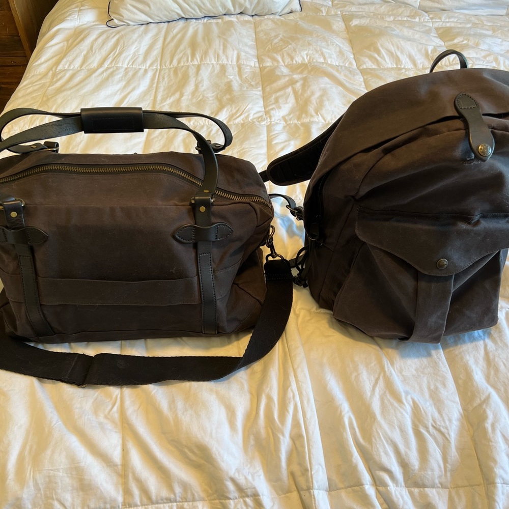 Filson Journeyman Backpack and 48hour tin cloth duffel .